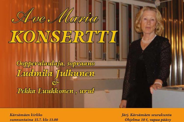 Oopperalaulaja, sopraano Ludmila Julkunen ja Pekka Luukkonen, urut - konsertoivat Oopperalaulaja, sopraano Ludmila Julkunen ja Pekka Luukkonen, urut - konsertoivat
